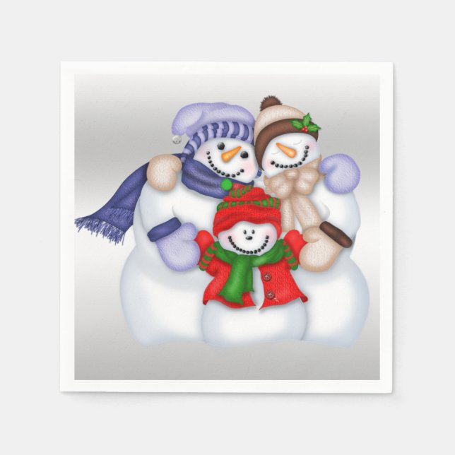 Guardanapo De Papel Família de Boneco de Neve (Frente)