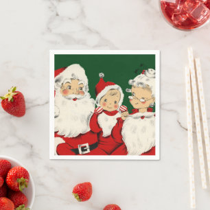 Guardanapo De Papel Família de Papai Noel Retro Meados do Século – Kit