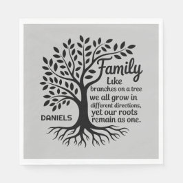 Guardanapo De Papel Family Tree Black & Gray Personalized Family Name