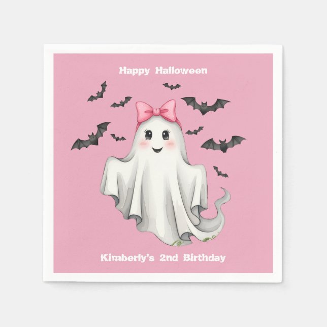 Guardanapo De Papel Fantasma Amiga Rosa com Morcegos Voando (Frente)