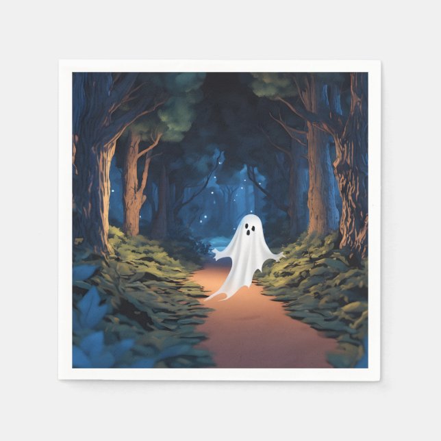 Guardanapo De Papel Fantasma Branco de Halloween na Floresta (Frente)