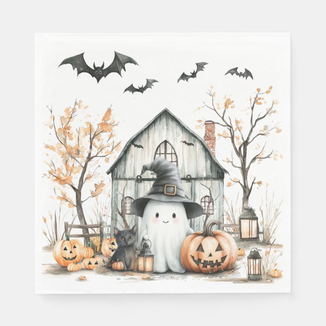 Guardanapo De Papel Fantasma Branco e Laranja, de outono (Frente)