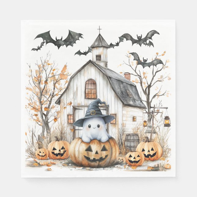 Guardanapo De Papel Fantasma Branco e Laranja, de outono (Frente)