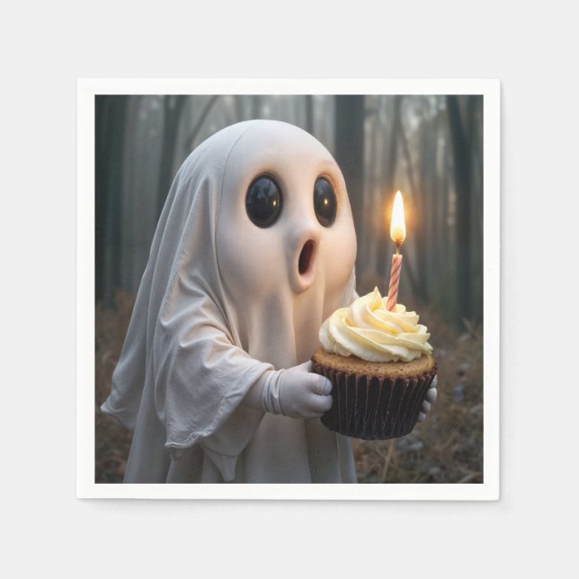 Guardanapo De Papel Fantasma com Cupcake de aniversário (Frente)