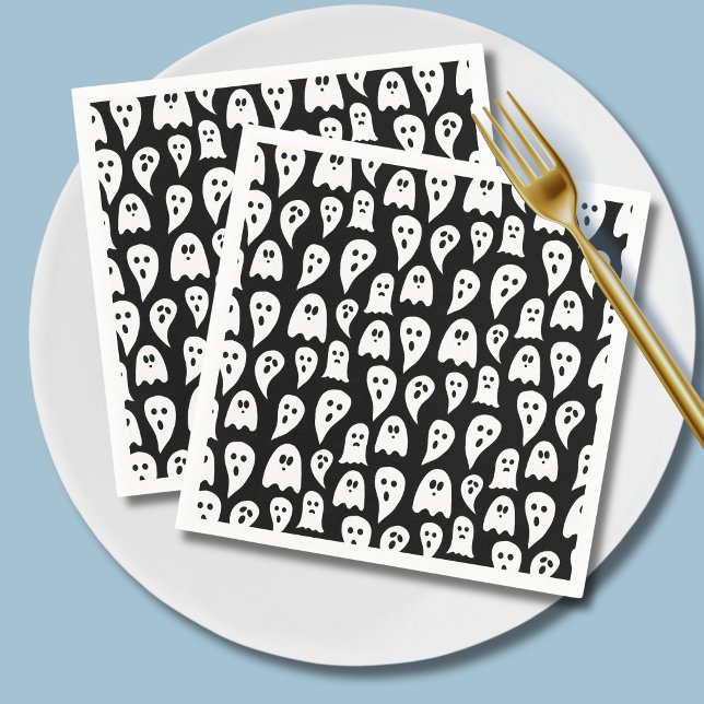Guardanapo De Papel Fantasma de Halloween (Black and white ghost pattern Halloween paper napkins)