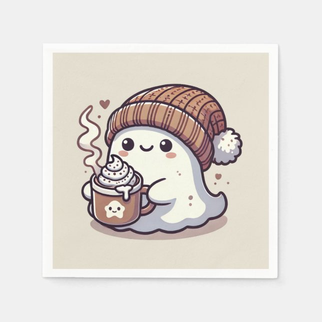 Guardanapo De Papel Fantasma de Halloween Fofo com Touca de Outono e C (Frente)