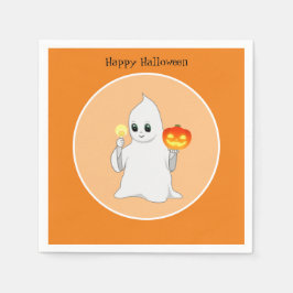 Guardanapo De Papel Fantasma e Abóbora de Halloween Fofos em Laranja