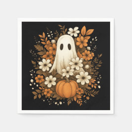 Guardanapo De Papel Fantasma Fofo Com Abóbora E Flores De Outono – Hal