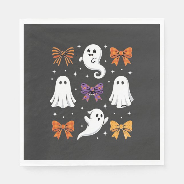 Guardanapo De Papel Fantasma Fofo com Laços Design de Halloween_1 (Frente)