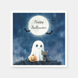 Guardanapo De Papel Fantasma Fofo e Halloween de Gato Preto