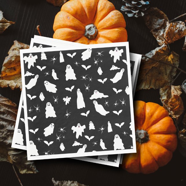 Guardanapo De Papel Fantasma, Morcegos e Aranhas, Padrão de Halloween (Cute Ghost, Bats & Spiders Halloween Pattern Napkins)