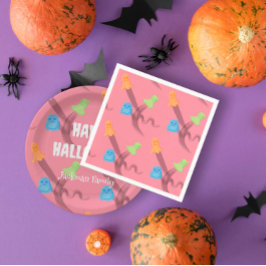 Guardanapo De Papel Fantasmas coloridos e engraçados em rosa, festa de