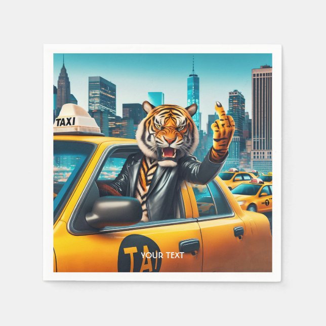 Guardanapo De Papel Fantasy Cute Angry Tiger Taxi (Frente)