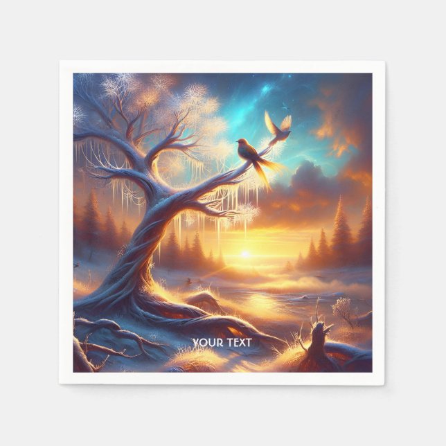 Guardanapo De Papel Fantasy Cute Birds Sunset Tree (Frente)