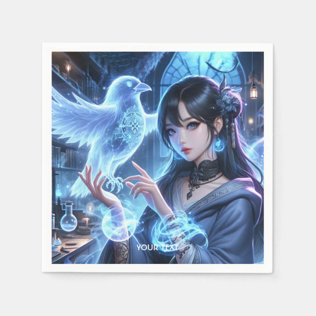 Guardanapo De Papel Fantasy Cute Blue Girl Raven (Frente)