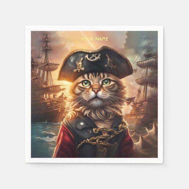 Guardanapo De Papel Fantasy Cute Cat Pirate Hat (Frente)