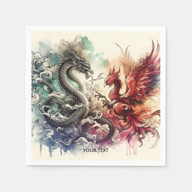 Guardanapo De Papel Fantasy Cute Dragon Phoenix Ink (Frente)