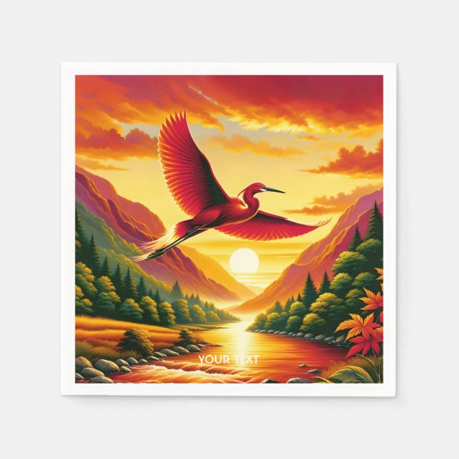 Guardanapo De Papel Fantasy Cute Flying Red Egret (Frente)