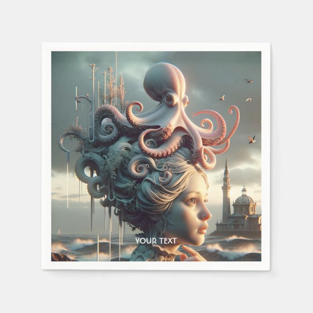 Guardanapo De Papel Fantasy Cute Girl Octopus Sea (Frente)