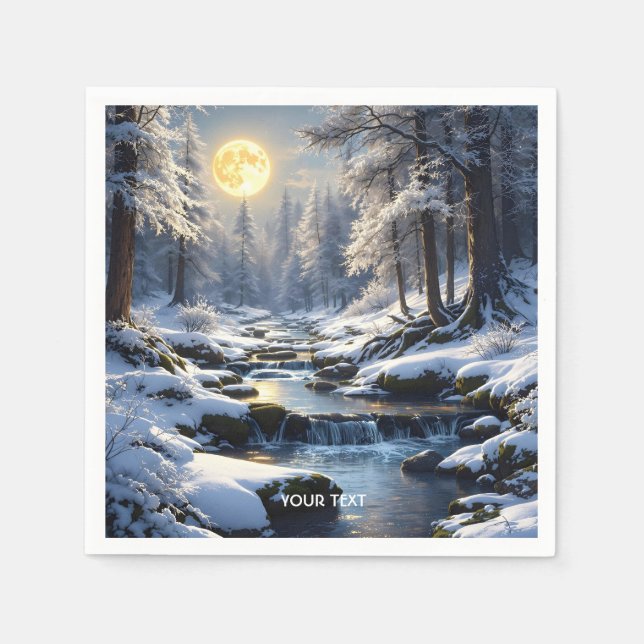 Guardanapo De Papel Fantasy Cute Moon Winter Forest (Frente)