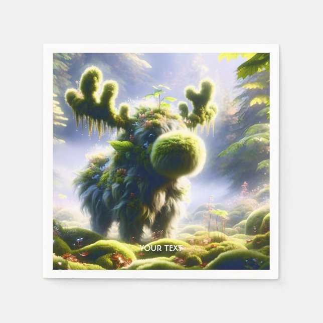 Guardanapo De Papel Fantasy Cute Moss Moose Forest (Frente)