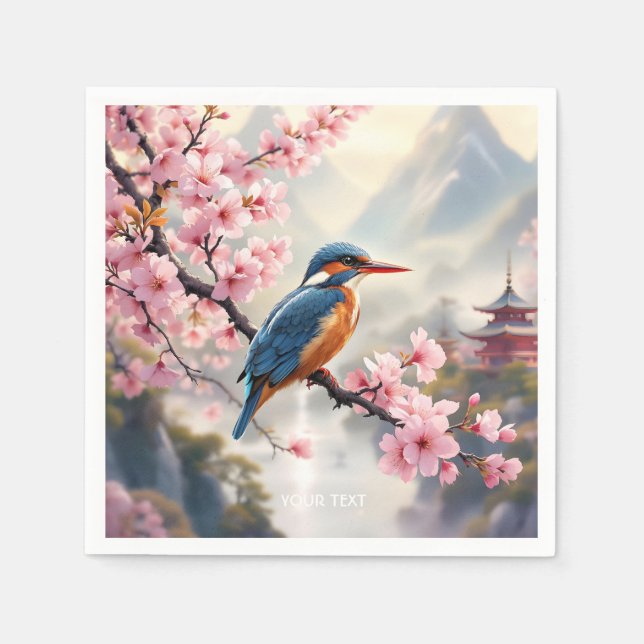 Guardanapo De Papel Fantasy Cute Sakura Bird Blue (Frente)