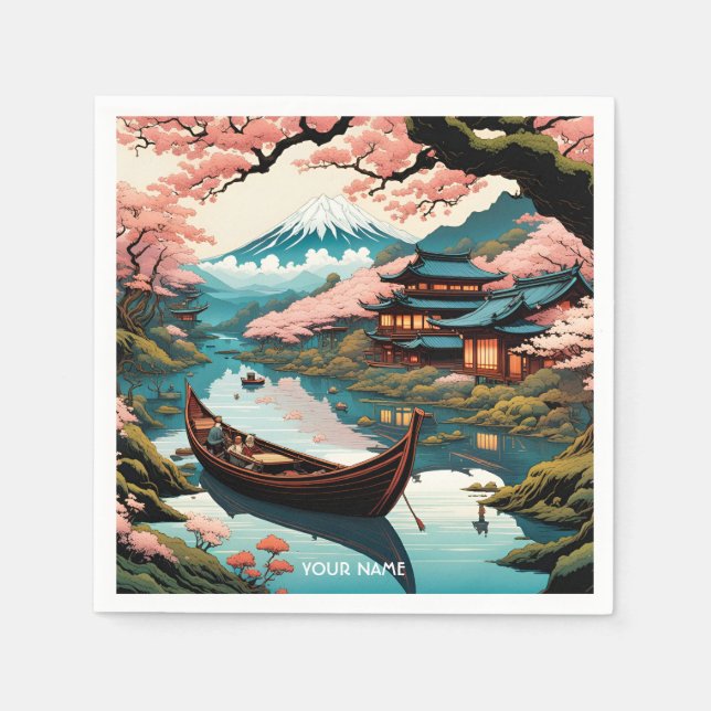 Guardanapo De Papel Fantasy Cute Vivid Cherry Landscape Japonês (Frente)
