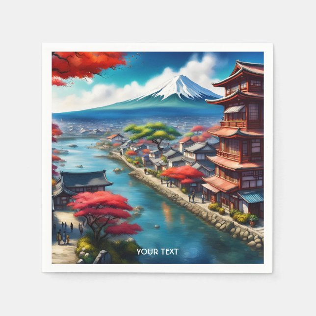 Guardanapo De Papel Fantasy Cute Vivid Japonês Seaside Town (Frente)