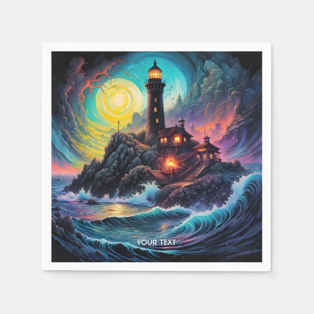 Guardanapo De Papel Fantasy Cute Vivid Lighthouse Night (Frente)