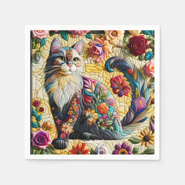 Guardanapo De Papel Fantasy Gato Bonito De Vidro Mantido (Frente)