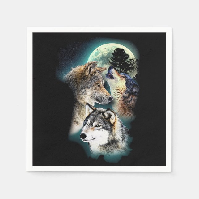 Guardanapo De Papel Fantasy Wolf Moon Mountain (Frente)