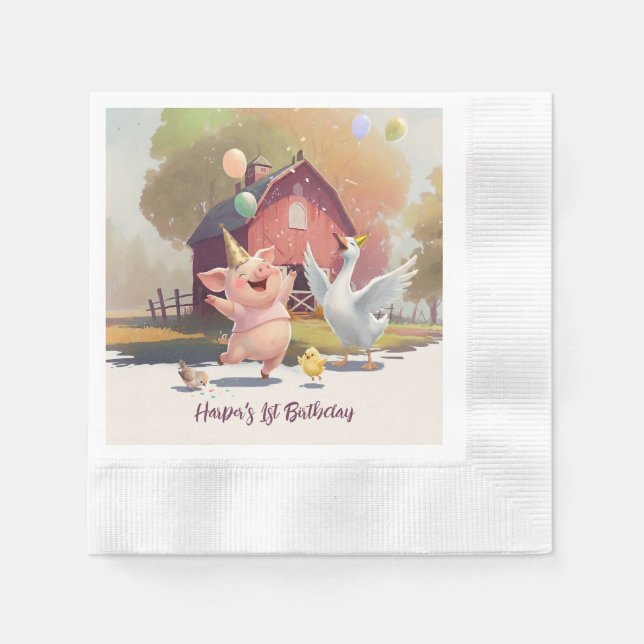 Guardanapo De Papel Farm Animals Birthday Party Paper (Frente)