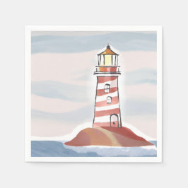 Guardanapo De Papel Farol Clássico | Aquarela de Água Costeira Oceânic