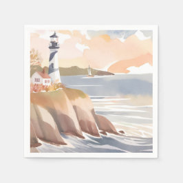 Guardanapo De Papel Farol na margem | Oceano de Aquarela