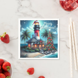 Guardanapo De Papel Farol Tropical de Natal Whimsical Vermelho Teal
