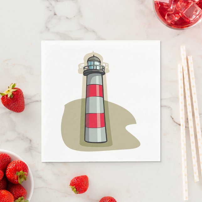 Guardanapo De Papel Farol Vermelho e Branco Náutico Costeiro (Criador carregado)