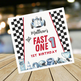 Guardanapo De Papel Fast One 1st birthday Boy Racing Car 