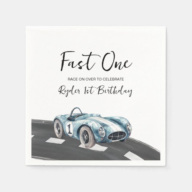 Guardanapo De Papel Fast One Race Car First Birthday (Frente)