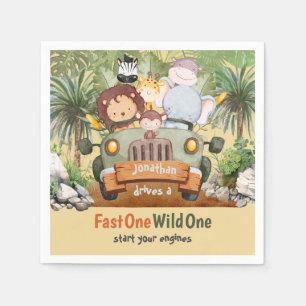 Guardanapo De Papel Fast One Wild One Safari Animal Car primeiro anive