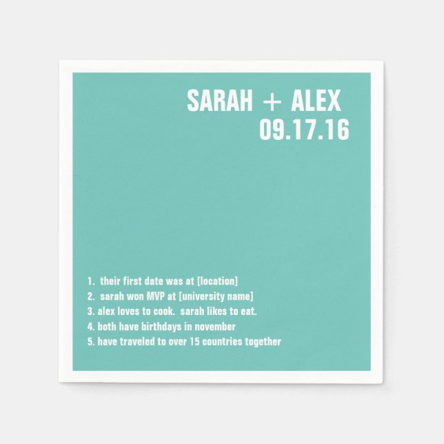 Guardanapo De Papel Fatos de Casamento ou de Diversão de Chá Coquetel  (Frente)