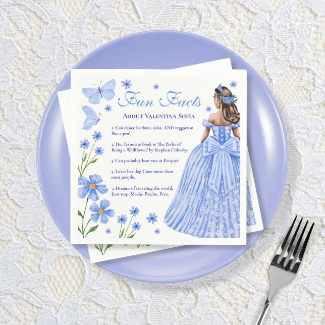 Guardanapo De Papel Fatos Divergentes Bebê Azul Quinceañera Floral (Fun Facts Baby Blue Quinceañera Floral Napkins)