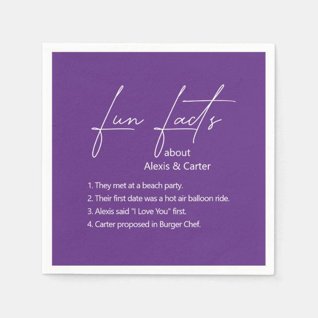 Guardanapo De Papel Fatos Divertidos De Casamento Em Roxo (Frente)