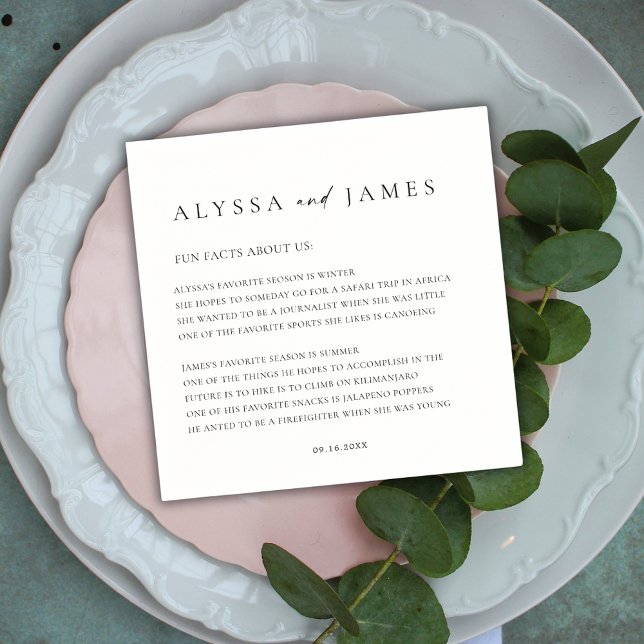 Guardanapo De Papel Fatos Divertidos Elegante Casamento Preto e Branco (Criador carregado)