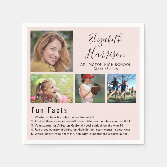 Guardanapo De Papel Fatos Divertidos Fotos Graduação Rosa Nápoles (Frente)