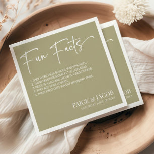 Guardanapo De Papel Fatos Divertidos Sage Green Casamento Mínimo Cláss