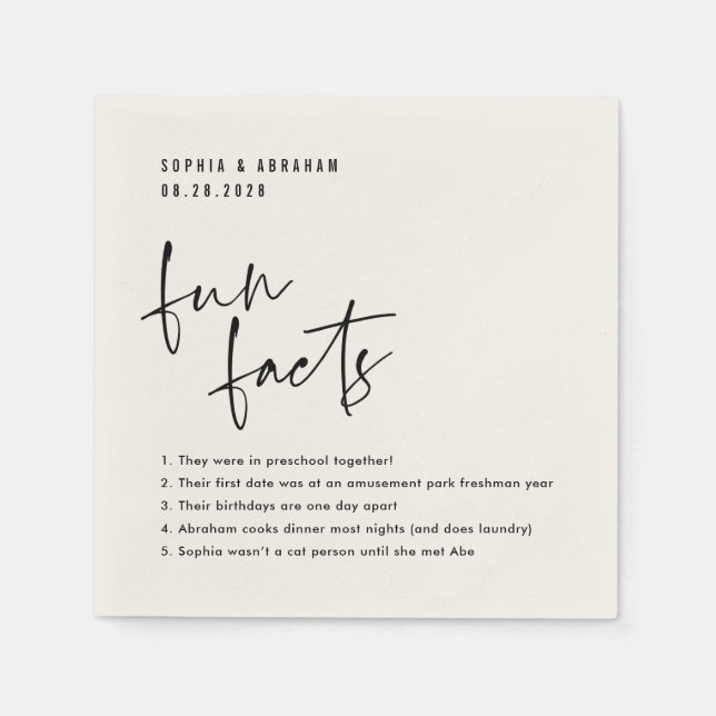 Guardanapo De Papel Fatos Divertidos sobre o Casamento dos casais (Frente)