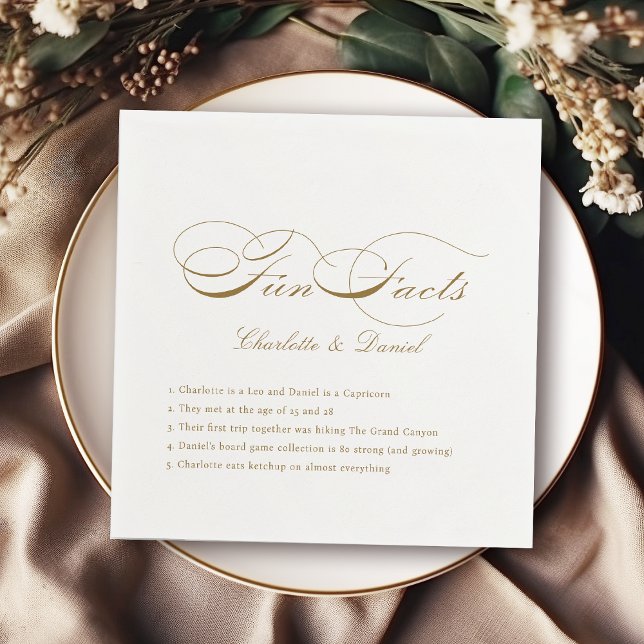 Guardanapo De Papel Fatos Dourados Casamento de Script Clássico de Vin (Fun Facts Gold Vintage Classic Script Wedding Napkins)