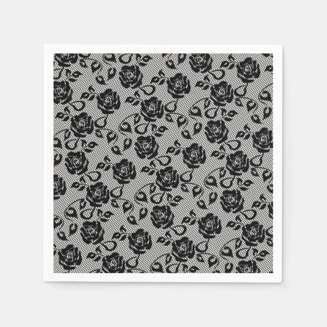 Guardanapo De Papel Faux Black Lace Rosa Fishnet Napkins (Frente)