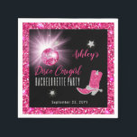 Guardanapo De Papel Faux Brilho Rosa Disco Cowgirl Despedida de Soltei<br><div class="desc">Coloque a sua festa para dançar no estilo retrô dos anos 70 com este brilho rosa e prata e design de festa "Disco Cowgirl Bachelorette" com bola de espelho disco rosa.  Design composto por Holiday Hearts Designs (direitos reservados).</div>