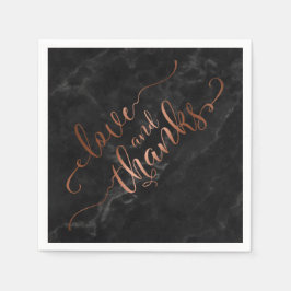 Guardanapo De Papel Faux Copper Script Love and Obrigados w/ Black Mar